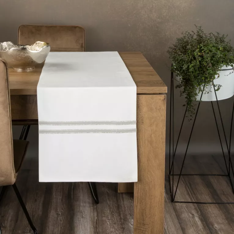 Bieżnik GLEN 3 welwetowy zdobiony dwoma pasami srebrnej wstążki z drobnymi cyrkoniami