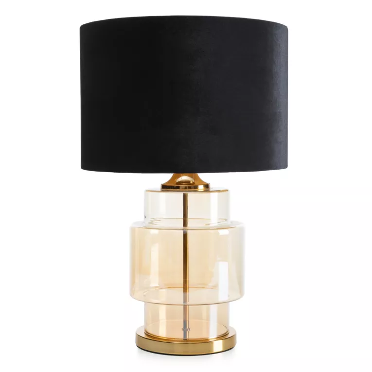 Lampa stołowa do pokoju czarna IAN z transparentnego szkła z błyszczącym welwetowym abażurem