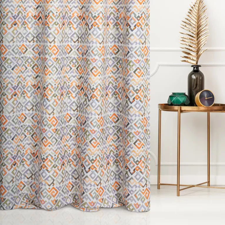 Zasłona szyta na taśmie 5 cm wielokolorowa z tkaniny bawełnianej o naturalnym płóciennym splocie