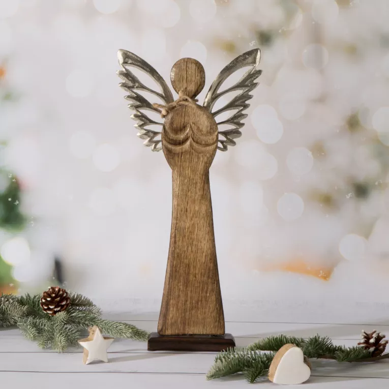 Figurka świąteczna Aniołek z srebrnymi skrzydłami