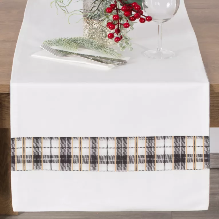 Bieżnik na stół biały 40x140 cm welwetowy ANGEL z motywem kraty