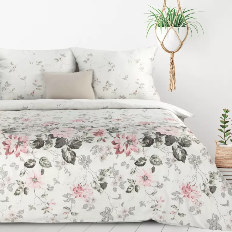 Pościel 220x200 cm z mieszanki włókien kolor biały, jasnoróżowy z motywem kwiatów LEA 5 Design 91