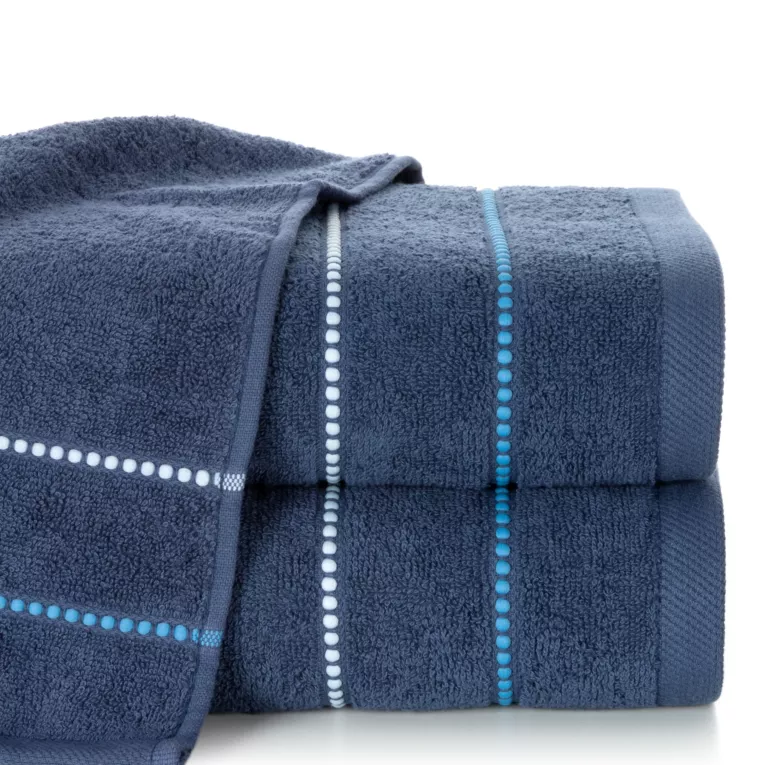 Ręcznik kąpielowy 70x140 cm bawełniany kolor granatowy z kontrastującymi paseczkami 500 g/m2 SUZI