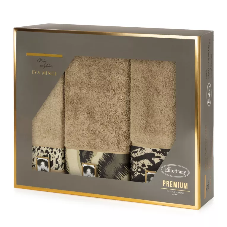 Zestaw ręczników bawełnianych na prezent 3 szt kolor beżowy, czarny 500 g/m2 Eva Minge 24