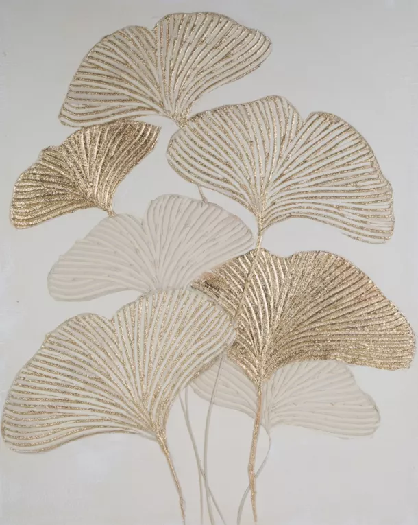 Obraz ręcznie malowany na płótnie złote liście miłorzębu