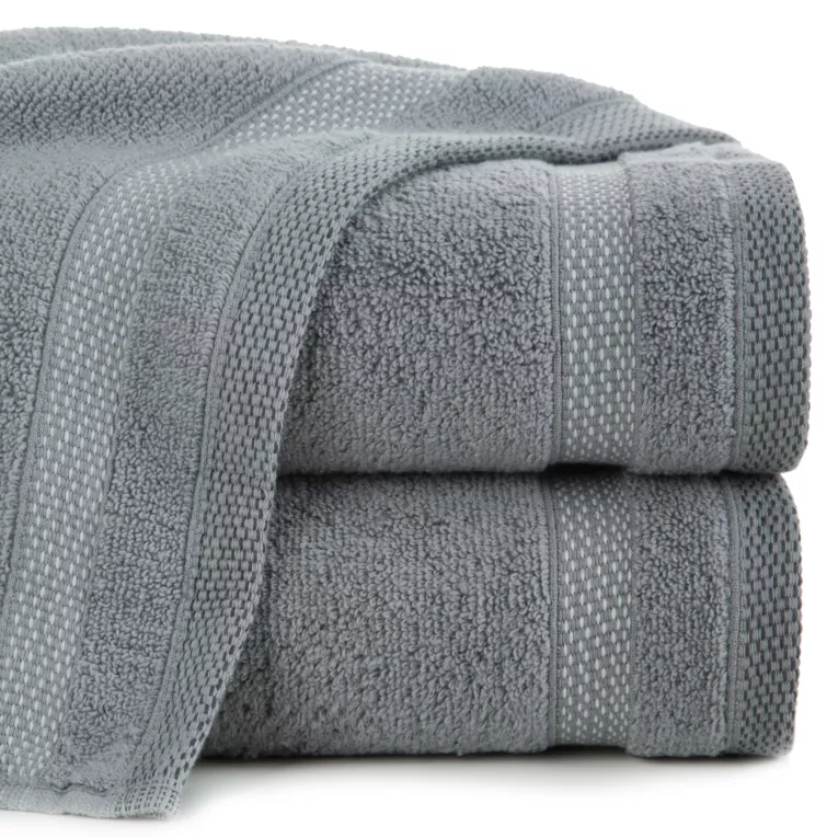 Ręcznik do rąk 30x50 cm bawełniany kolor stalowy zero twist z bordiurą w paski 400 g/m2 RIKI