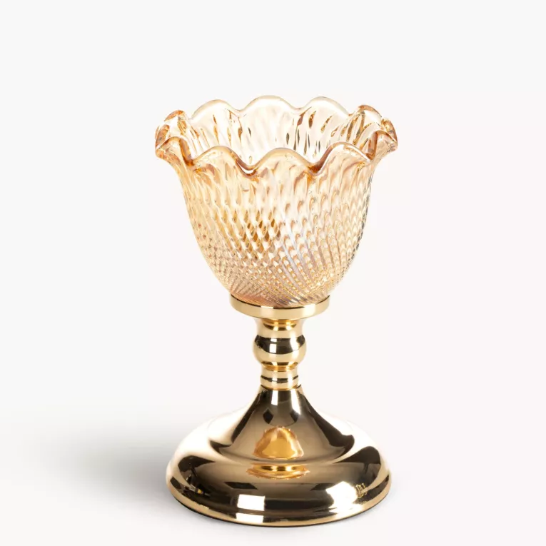 Świecznik dekoracyjny złoty z falowanym ozdobnym kielichem średnica 13x21 cm LUISA
