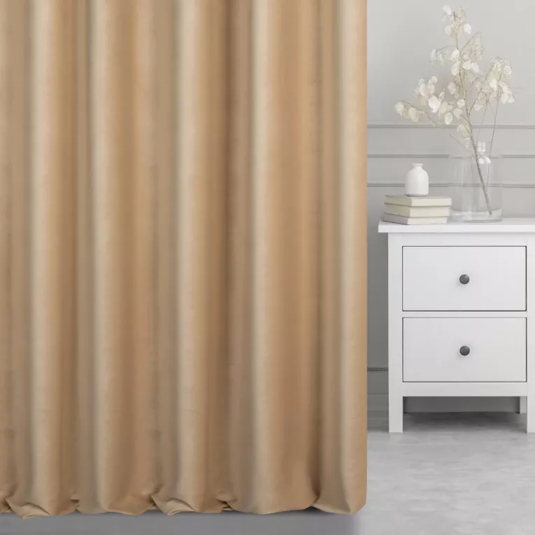 Zasłona szyta na taśmie 5 cm ciemnobeżowa z gładkiego, matowego welwetu