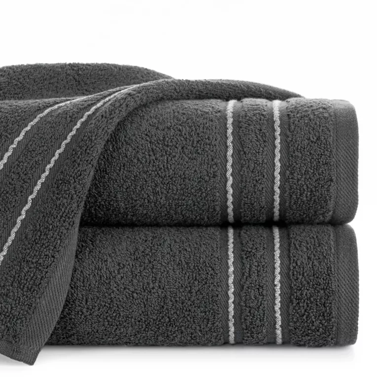 Ręcznik do rąk 30x50 cm bawełniany kolor grafitowy zdobiony paseczkami 500 g/m2 EMINA