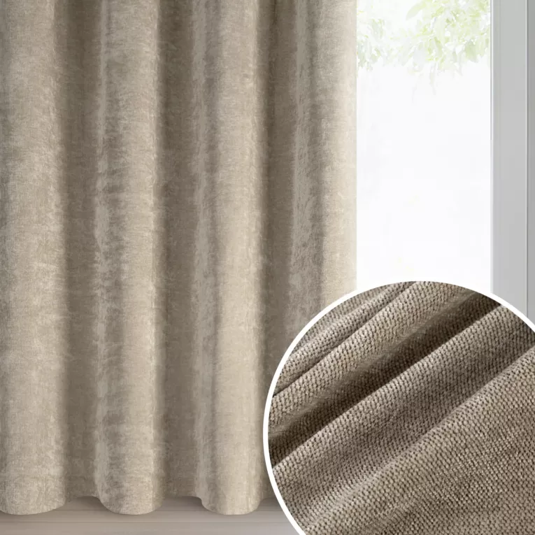 Zasłona beżowa o szenilowej strukturze 140x250 cm przelotka - NESKA