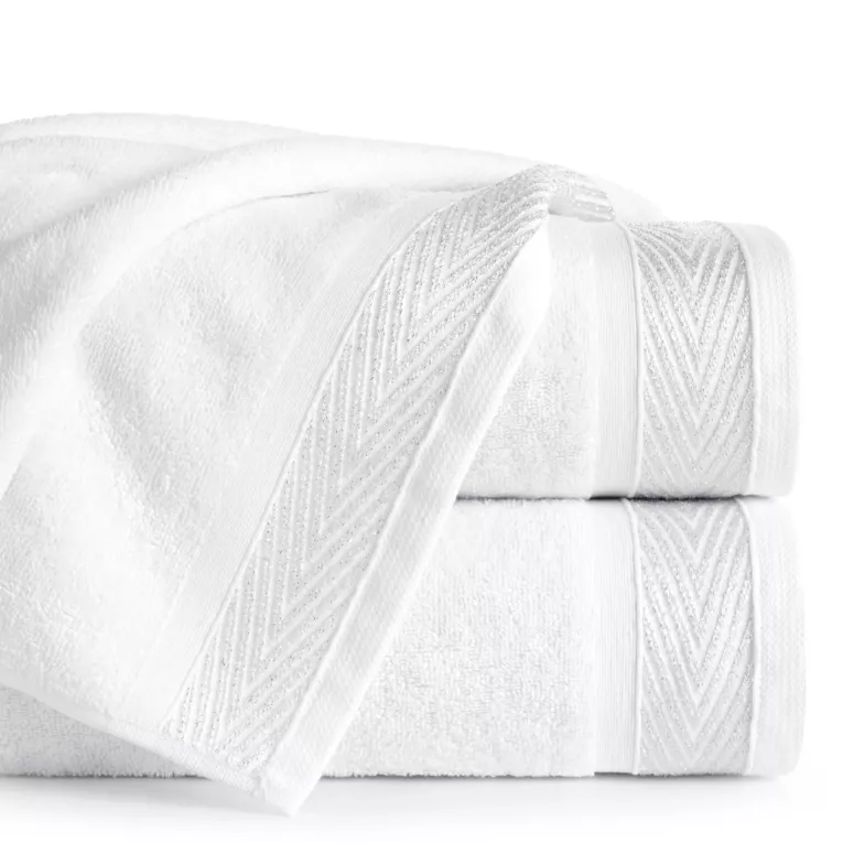 Ręcznik do rąk 30x50 cm bawełniany kolor biały z ozdobną bordiurą 400 g/m2 MELANIE