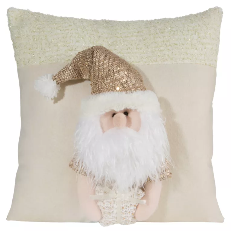 Poszewka na poduszkę 40x40 cm kremowo, złota z trójwymiarową aplikacją Mikołaja SANTA