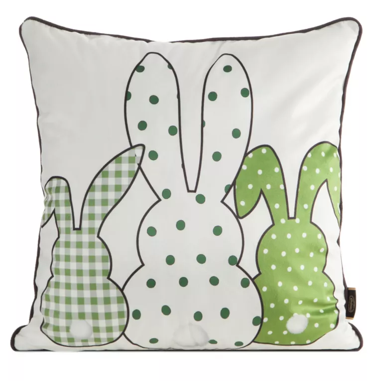 Poszewka na poduszkę 45x45 cm welwetowa zielono, biała z nadrukiem króliczków WIOSNA 4