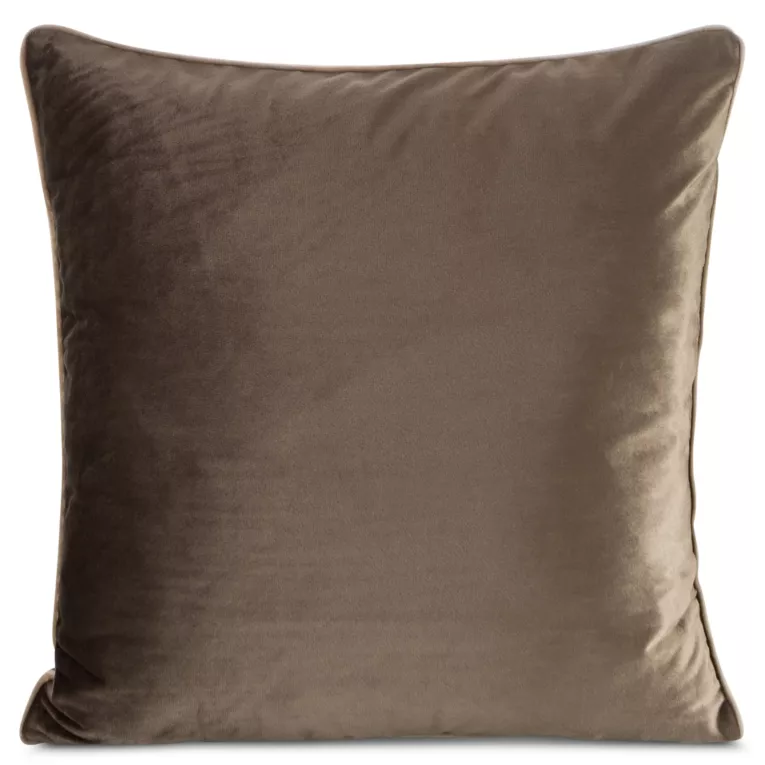 Poszewka na poduszkę 45x45 cm welwetowa, ciemnobrązowa o delikatnym połysku z ozdobną lamówką GAJA 2