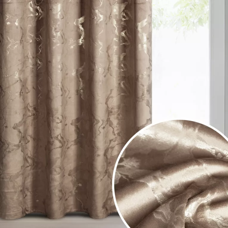 Zasłona brązowo, szampańska welwetowa zdobiona błyszczącym nadrukiem 140x250 cm przelotka - RAJA