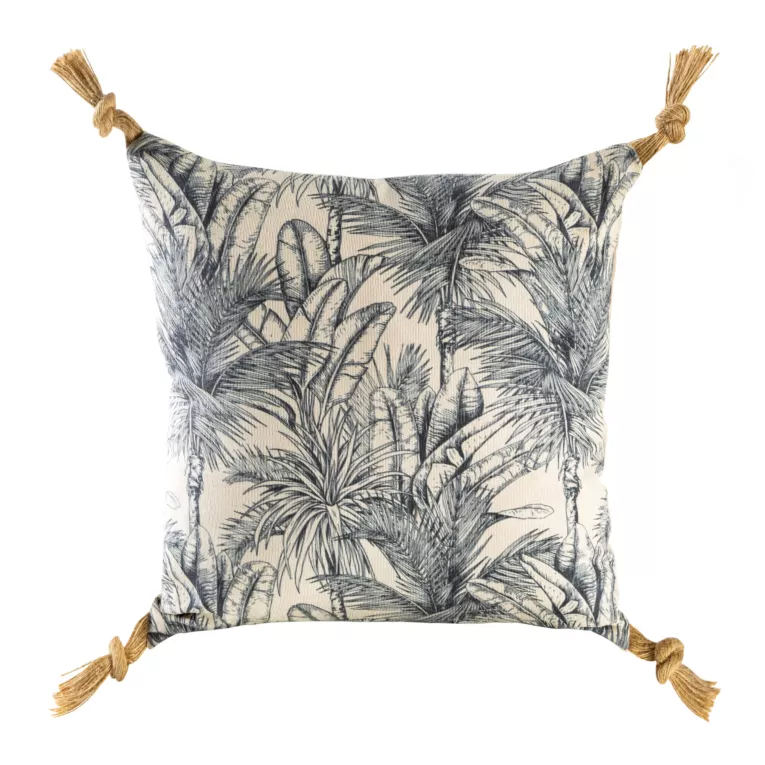 Poszewka na poduszkę 45x45 cm kolor beż, stalowy z ozdobnymi pomponami na rogach KIARA