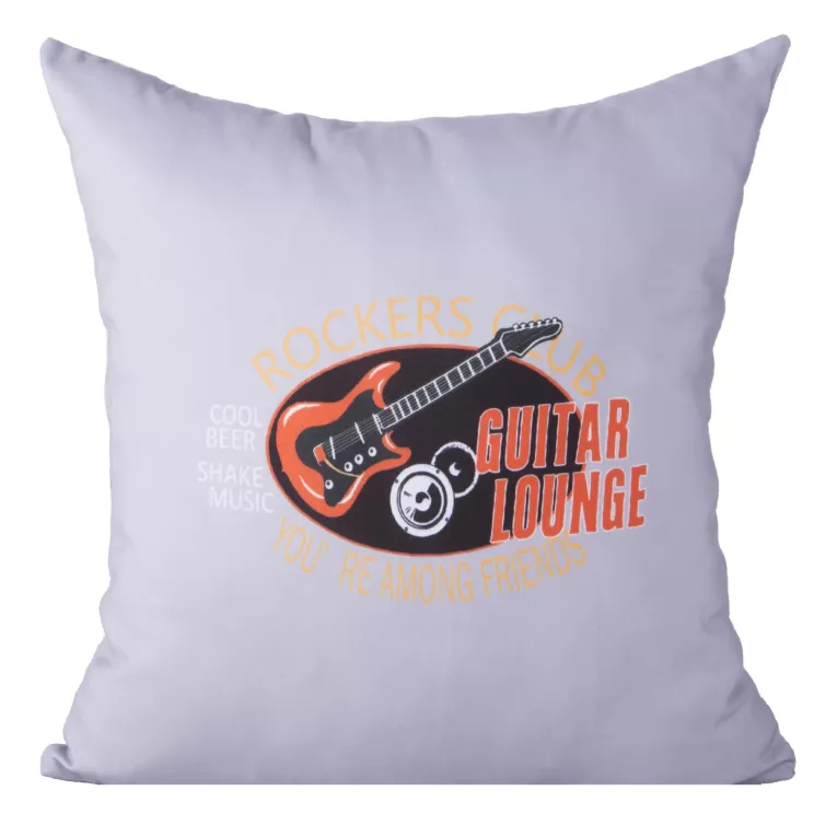 Poszewka na poduszkę 40x40 cm jasnoszara, czerwona z nadrukiem w stylu rockowym LONY