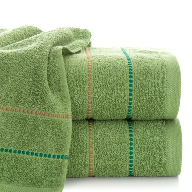 Ręcznik do rąk 30x50 cm bawełniany kolor zielony z kontrastującymi paseczkami 500 g/m2 SUZI