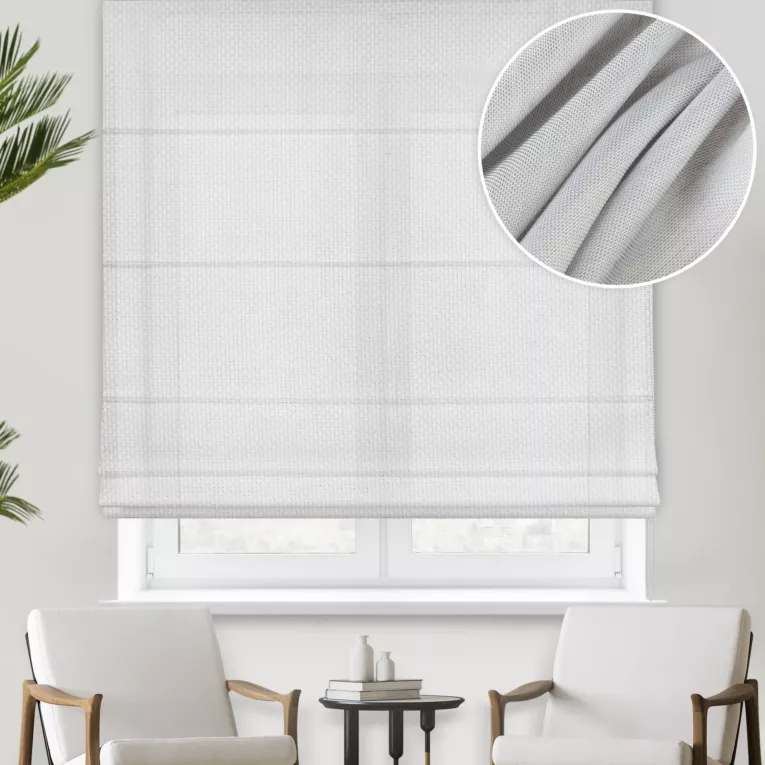 Roleta rzymska LUMIERE srebrna Z MATOWEJ, MIĘKKIEJ TKANINY O GĘSTYM SPLOCIE