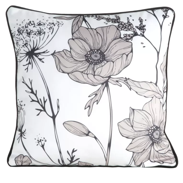 Poszewka na poduszkę dwustronna 45x45 cm welwetowa, biało beżowa z motywem roślinnym z wypustką na brzegach AGNES Eurofirany Premium