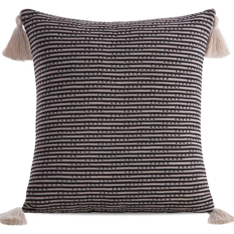 Poszewka na poduszkę 45x45 cm bawełniana kolor czarny z ozdobnymi chwostami na rogach BOHO