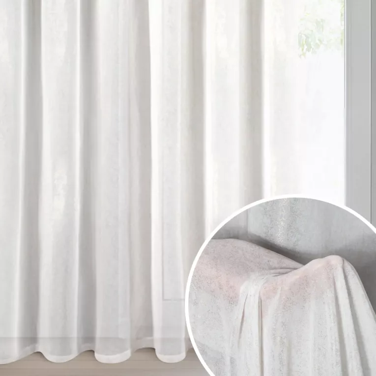 Firana biało, szampańska z szyfonu zdobiona szampańskim nadrukiem 300x250 cm przelotka MISSY