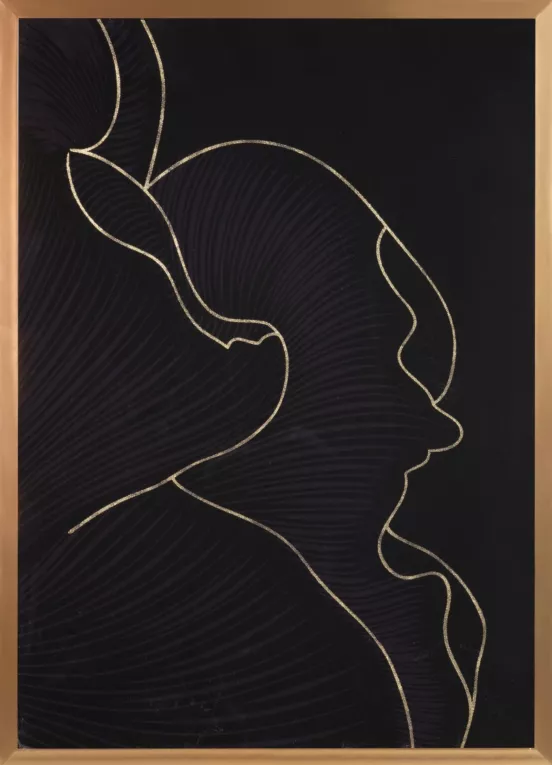 LIMITED COLLECTION Obraz PEONIA 6 ze złotym błyszczącym nadrukiem w złotej ramie PASJA CZERNI