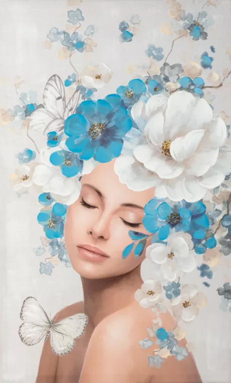 Obraz ROMANCE 4 portret kobiety w nakryciu głowy z kwiatów ręcznie malowany na płótnie