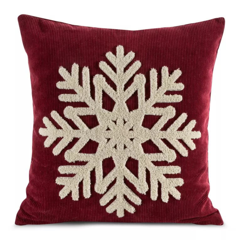 Poszewka na poduszkę 45x45 cm sztruksowa bordowo, kremowa z wypukłym wzorem śnieżynki
