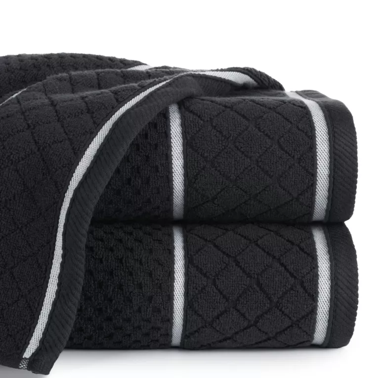 Ręcznik kąpielowy 50x90 cm bawełniany kolor czarny o strukturze krateczki z ozdobną bordiurą 500 g/m2 FAVORI