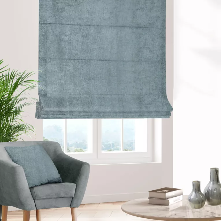 Roleta rzymska BRIANNA turkusowa miękka szenilowa o wyraźnym splocie i lekkim połysku