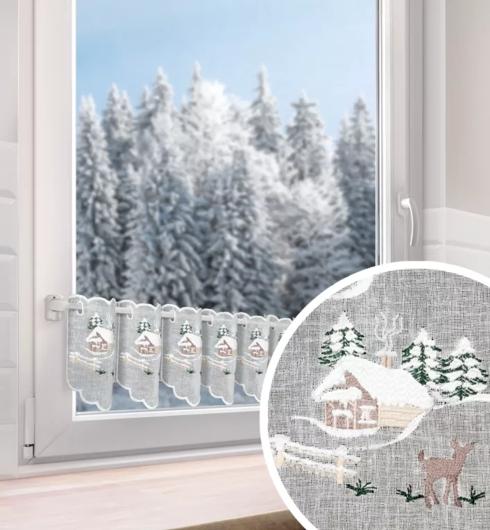 Tkanina firanowa zazdrostka etamina z świątecznym haftem