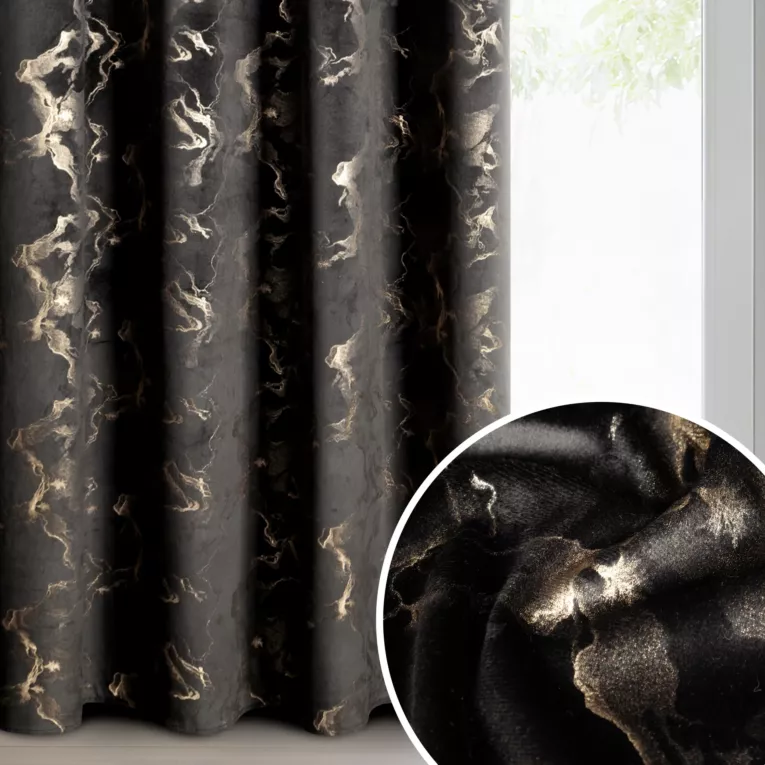 Zasłona czarno, szampańska welwetowa zdobiona błyszczącym nadrukiem 140x250 cm przelotka - RAJA