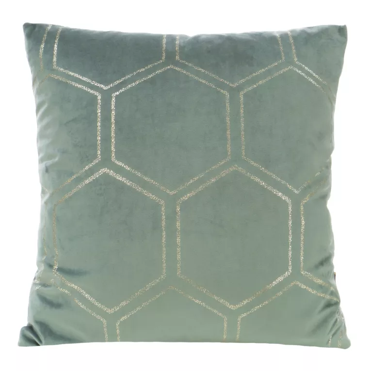 Poszewka na poduszkę 45x45 cm welwetowa miętowa ze złotym wzorem plastra miodu BLINK