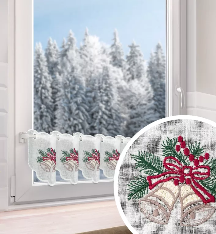 Tkanina firanowa zazdrostka etamina z świątecznym haftem