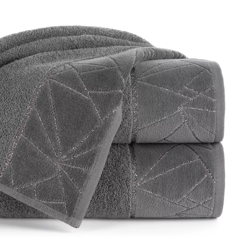 Ręcznik kąpielowy 70x140 cm bawełniany kolor stalowy zdobiony błyszcząca nicią CLEO