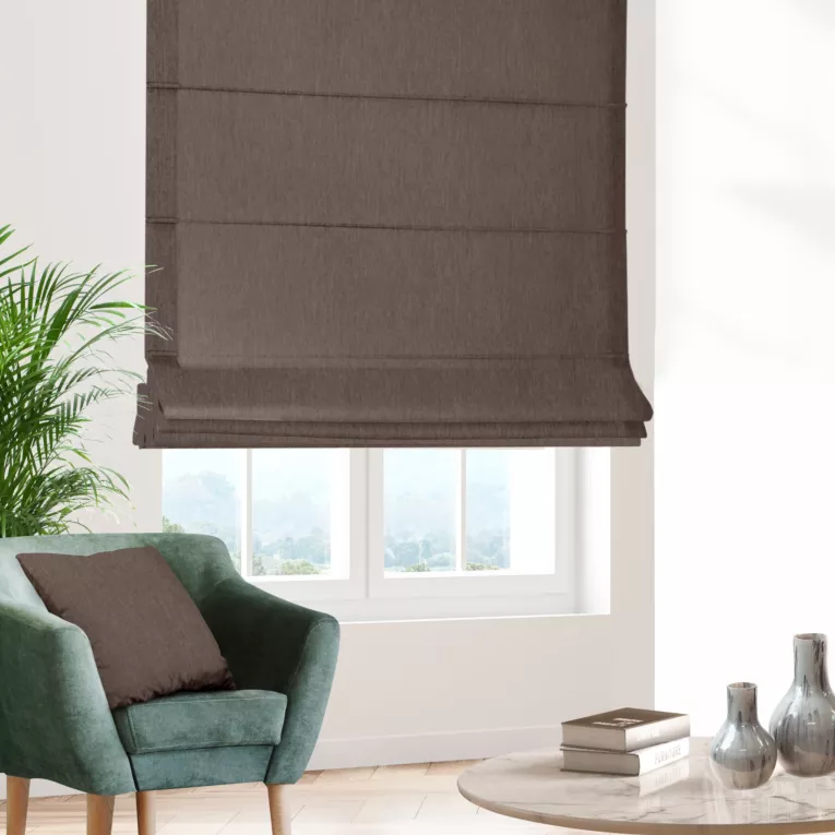 Roleta rzymska brązowa z miękkiej tkaniny z efektem melanżu