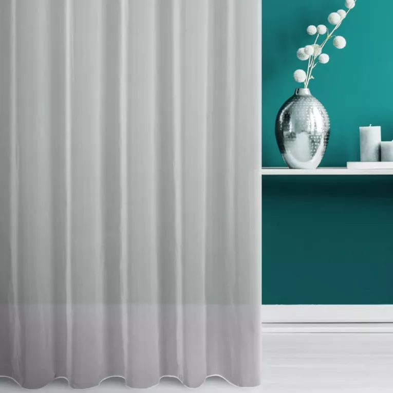 Firana szyta na taśmie 5 cm LEFT biała półprzezroczysta, matowa, z wysokiej jakości woalu, wykończona obciążnikiem