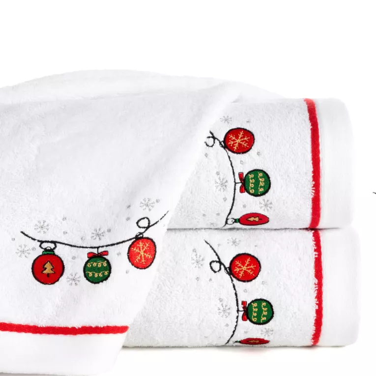 Ręcznik kąpielowy świąteczny 50x90 cm bawełniany kolor biały,czerwony zdobiona świątecznym haftem 450 g/m2 GERDA