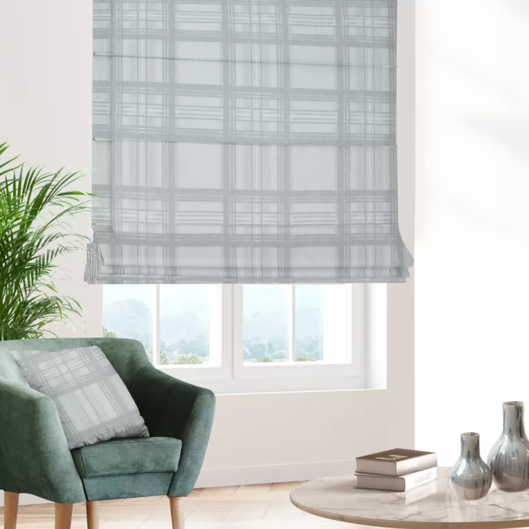 Roleta rzymska kremowo srebrna dwustronna, z wzorem w kratę