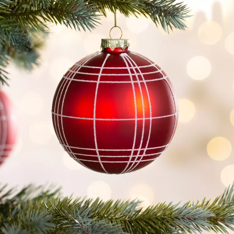 Bombka szklana  ręcznie zdobiona motywem kratki