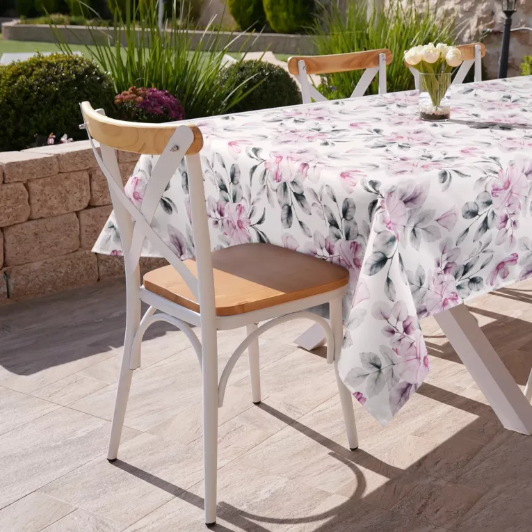 Obrus biało, różowy 140x220 cm wodoodporny GARDEN na taras oraz balkon