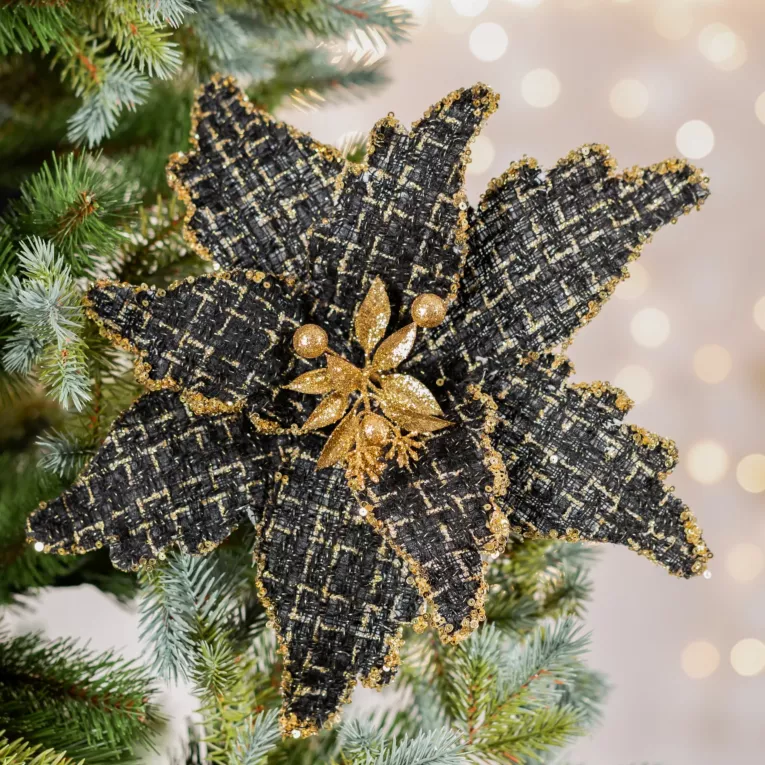 Świąteczny kwiat dekoracyjny w stylu eko z grubej plecionej tkaniny