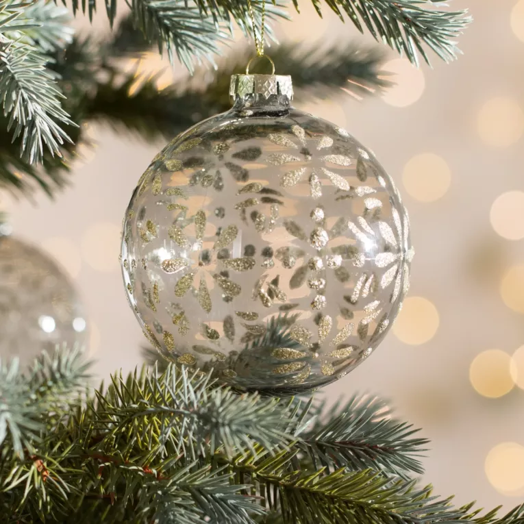 Szklana bombka ręcznie zdobiona wzorem Kwiatów