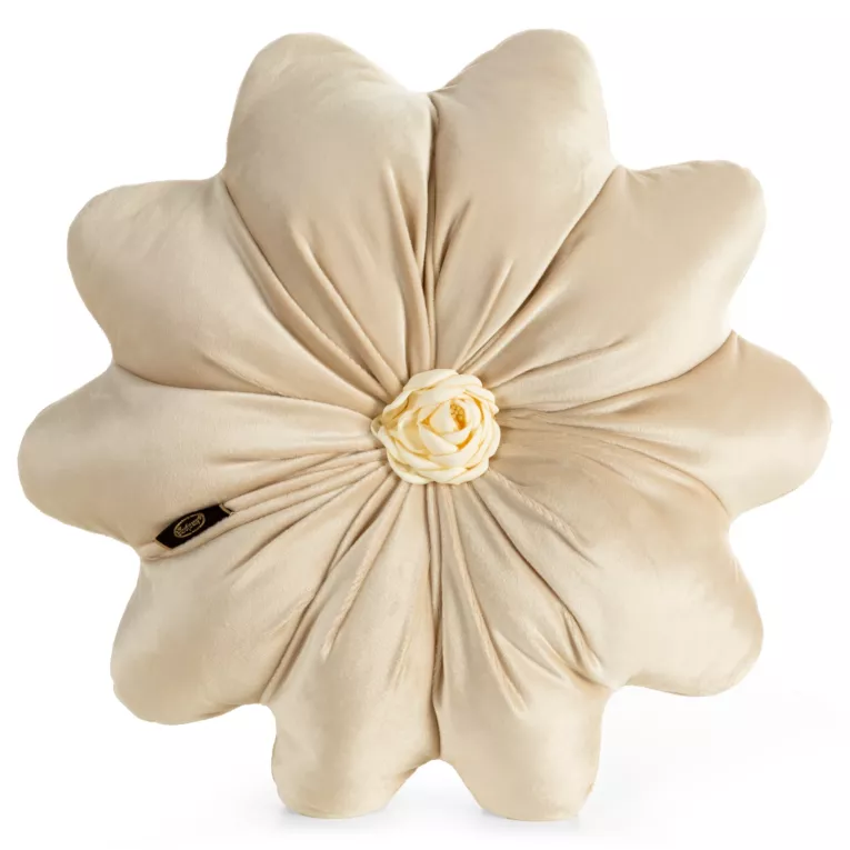 Poduszka w kształcie kwiatka o średnicy 40 cm welwetowa kremowa FLORES 5