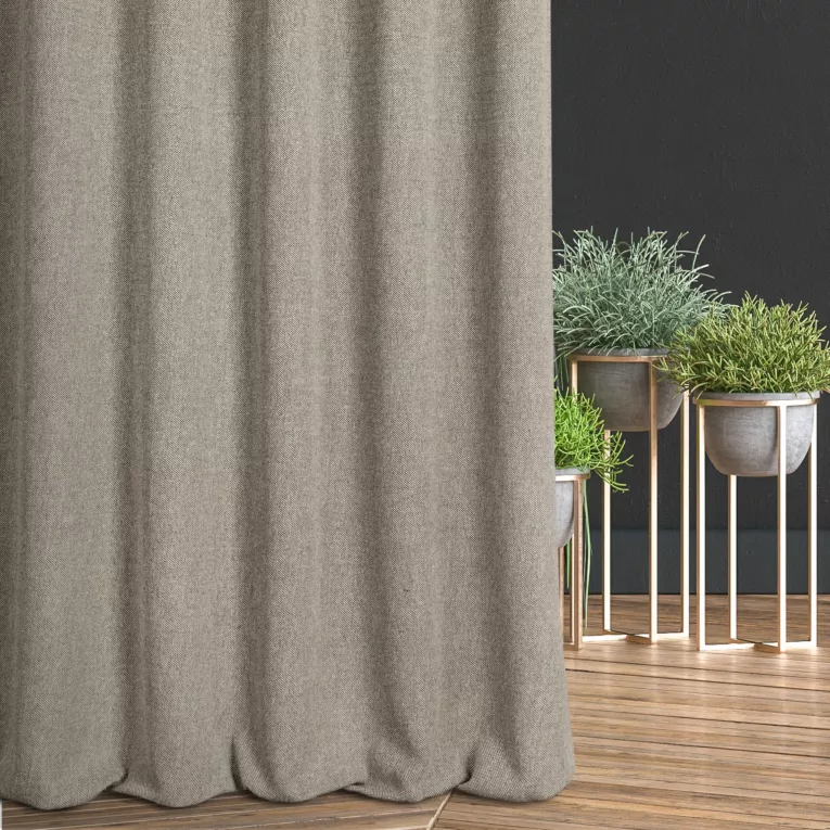 Zasłona szyta na taśmie 5 cm beżowa z tkaniny o grubym splocie i efektem melanżu