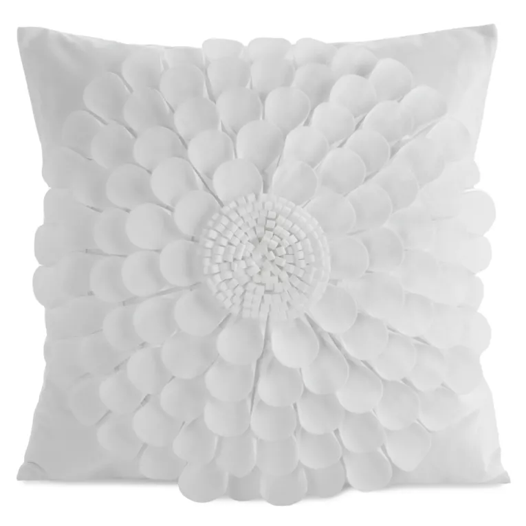 Poszewka na poduszkę 45 x 45 cm z welwetu kolor kremowy zdobiona trójwymiarowym motywem kwiatu FLORES 2