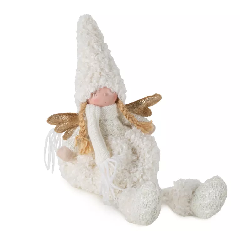 Figurka świąteczna laleczka elf w sukience z bukli siedząca w stylu eko