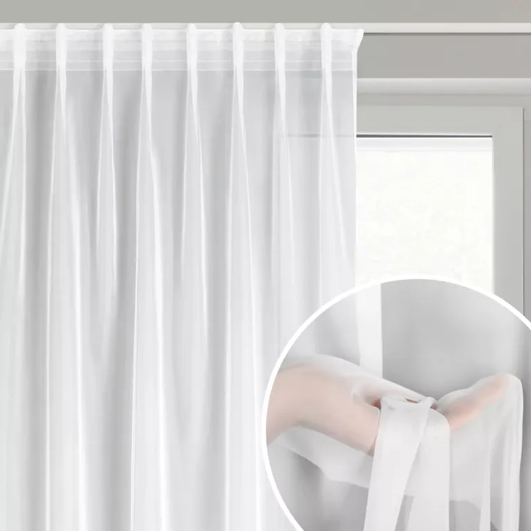 Firana biała z gładkiego woalu 140x300 cm taśma imitująca flex SIMONE