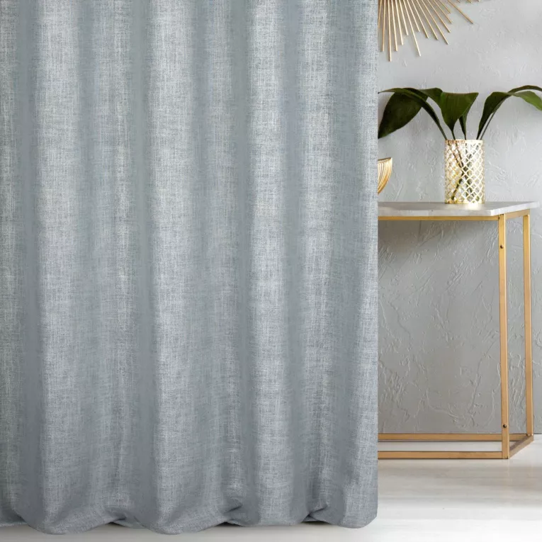 Zasłona szyta na taśmie 8 cm niebiesko srebrna z tkaniny o luźnym splocie, z połyskliwym nadrukiem w stylu glamour Italissima Eva Minge